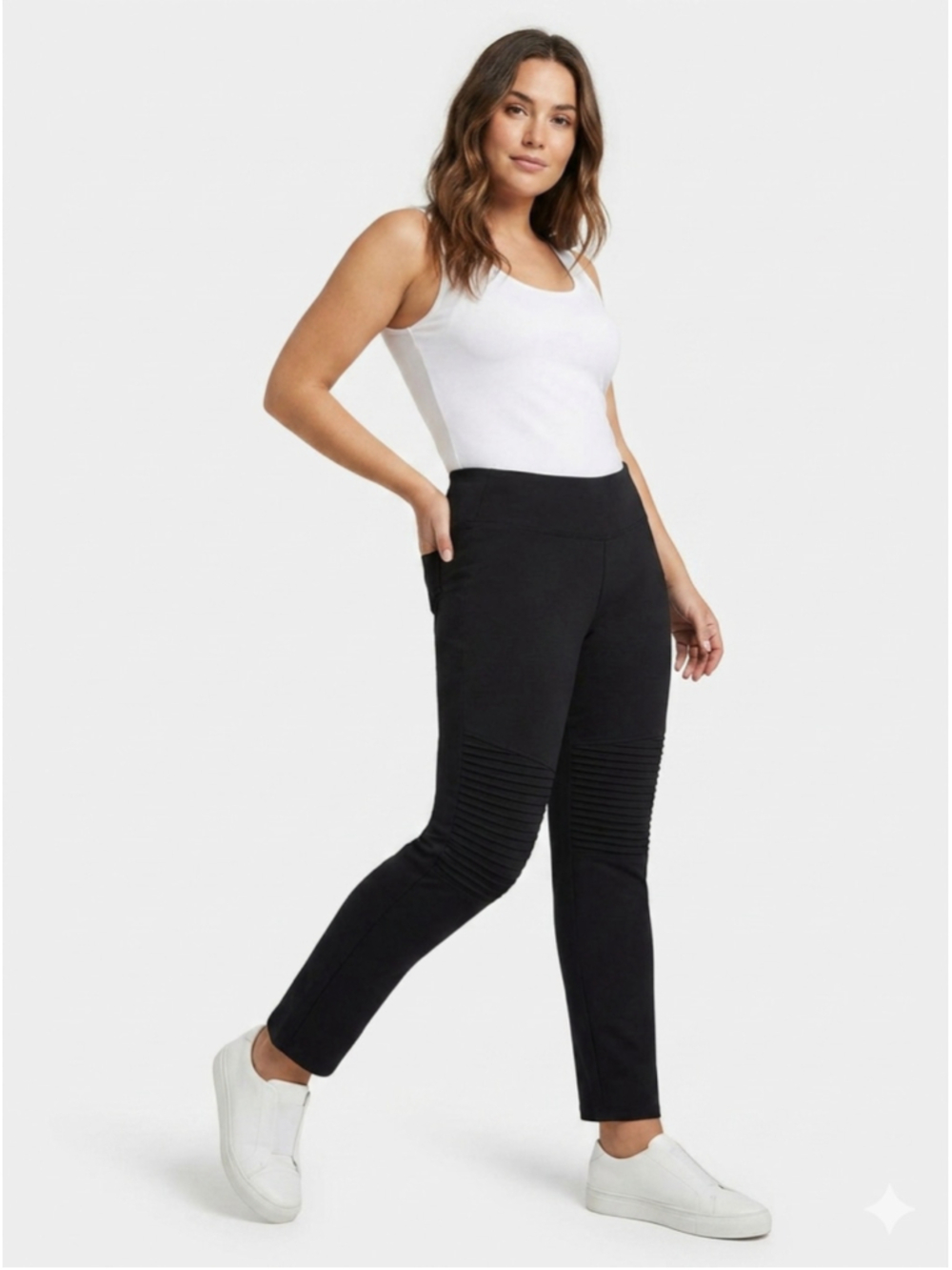 Parasuco Black Edgy Moto Ribbed Thigh Pants Large elastic waistband stretch 420